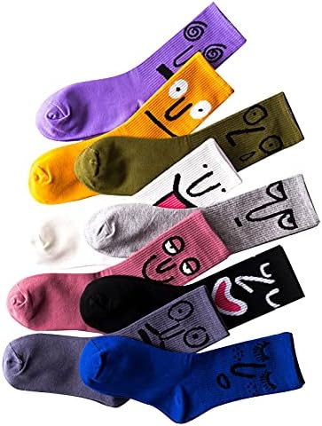 9 Пара Смешни Чорапи На Екипажот Шарени Чешлани Памучни Забавни Изрази На Личноста Модни Емоции Чорапи