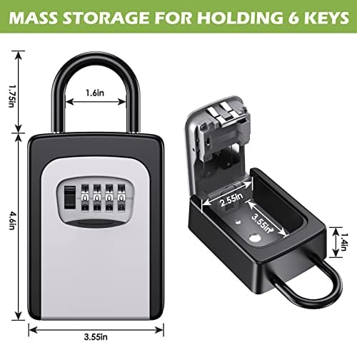 Кутија за заклучување на копчето Keekit, 4 -дигитална комбинација клуч Безбедно кутија, водоотпорен wallиден монтиран клуч за заклучување на