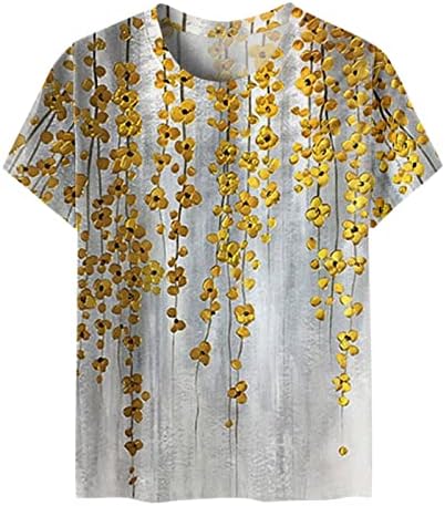 Beuu Краток ракав тркалезен врат, блуза, пулвер, тунични маици, женски летни слатки врвови, цветни маички за печатење, цветни печатени маици