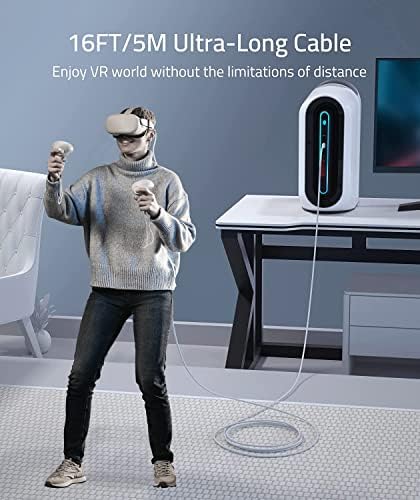 Chafon Oculus Quest 2 линк кабел 16ft, VR слушалки кабел компатибилен со Oculus/Meta Quest 2/1 и PC/Steam VR, USB 3.0 до USB C кабел за пренесување