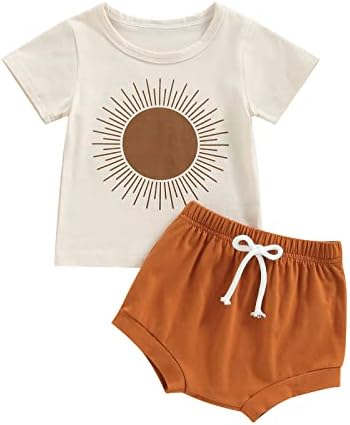 Yokjzjd новороденче Детето бебе момче лето облека Сонце печати кратки ракави маици врвови панталони шорцеви поставени 2 парчиња