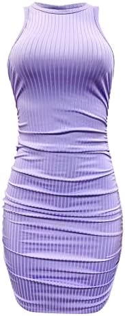 Илугу женски резервоар за ракави без ракави се облекуваат околу вратот плетенка тесна еластична пакет колк каросерија фустан долг случај