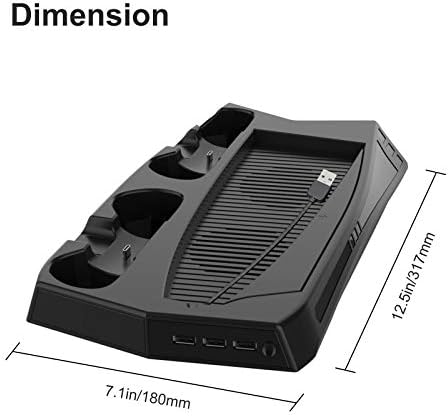 Вертикален штанд со еекет со вентилатор за ладење за конзола PS5, контролори за полнење станица за двојни полначи и 3 USB центар