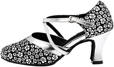 Hipposeus латински танцувачки чевли за жени со затворен пети крст -лента за латино салса танго -танц вежба чевли ниска потпетица,