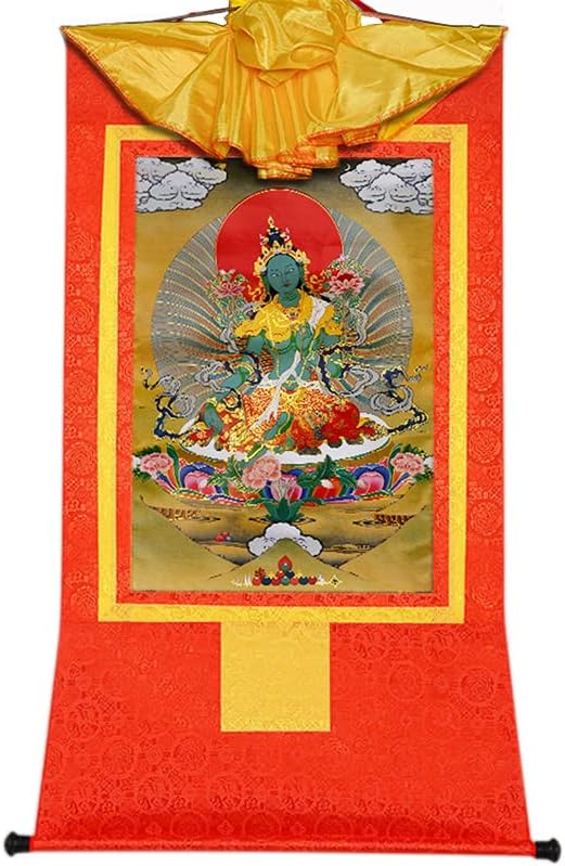 Gandhanra tibetan thangka wallид виси, зелена тара, кадииравани, etsетсун Долма, будистичка уметност за сликање Танга, брокада Танга, Буда