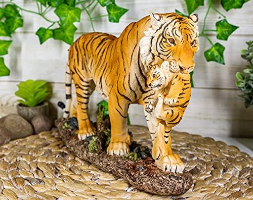 Еброс 14,25 Широк голем реален реален животински свет Бенгал портокалова тигар мајка која носи куб статуа Индиска џунгла тигри тигри