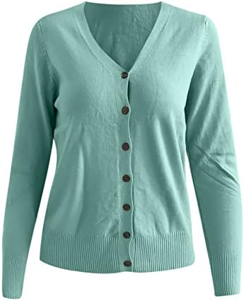 Женски лесен кардиган џемпер случајно копче со долг ракав надолу отворено предна плетена облека за надворешна облека против блузи