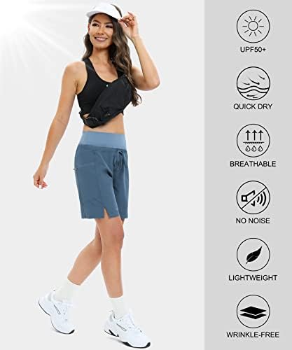 Посакувам женски пешачки шорцеви со џебови со патенти 7 долги карго шорцеви во Бермуда Брзи суви летни летни шорцеви за жени