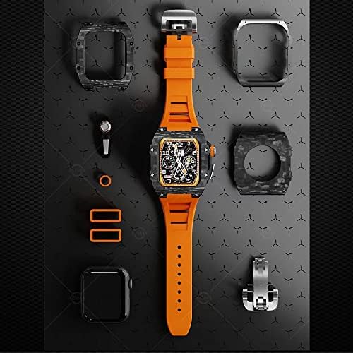 Кануз Луксузен Ремен Футрола Од Јаглеродни Влакна за Apple Watch 8 7 45mm Бенд Покритие Флуор Гумен Мод Комплет за iwatch 6