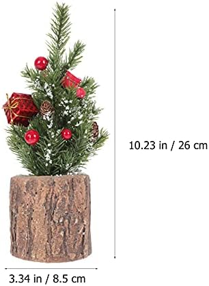 Таблета мини новогодишна елка Минијатурно бор дрво со дрвена основа црвена бери Подарок кутија за подароци за одмор на трпезариска забава за забава