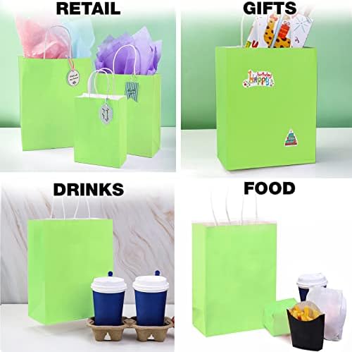 Ecoptimize kraft хартиени кеси со рачки, 30 парчиња 10 x5 x13 светло зелена - еко -пријателска, компостибилна и рециклирачка торби за подароци од дрвена пулпа - висок капацитет з?