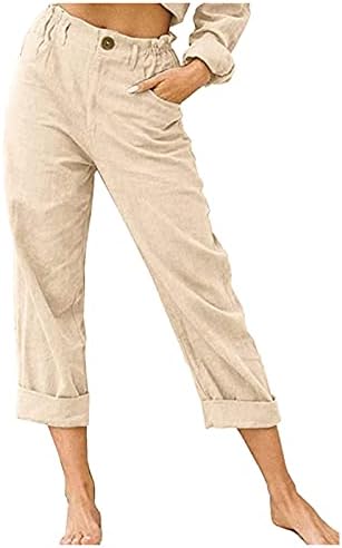Обичен каприс за жени обични летни лесни лесни жени постелнина капри панталони широки нозе цврсти со џебови култури…