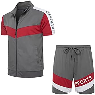 Кофуен машка потта поставува 2 парчиња облека за џогирање на маица со кратки ракави за кратки ракави и шорцеви спортски сет