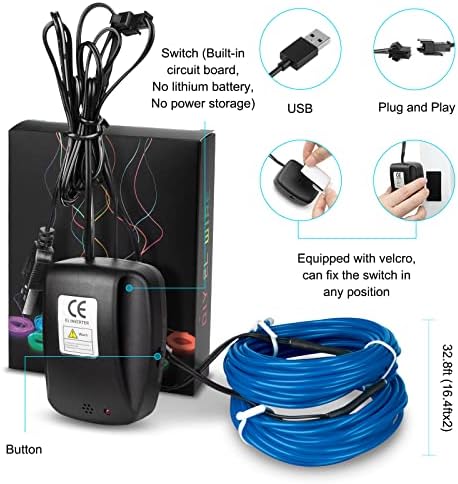 Imdcgyy USB El Wire, 2 режими блескава светло жица со јаже, 32,8ft/10m Неон Флексибилно светло за ленти за забави, Ноќта на вештерките,
