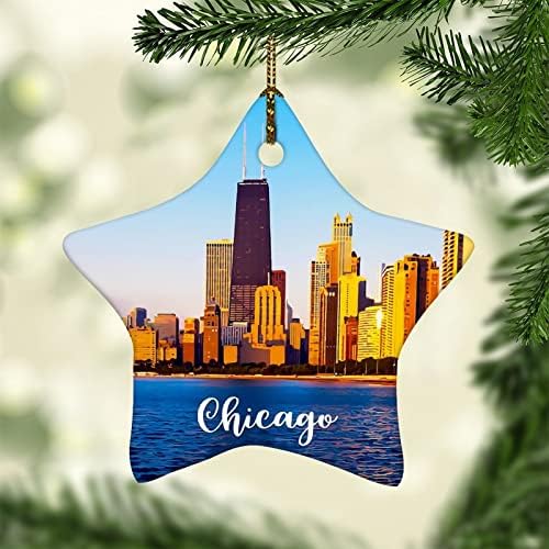 3 инчи Чикаго Скајлин Цитат украси starвездени Божиќни украси за деца момчиња девојчиња кои висат украси за украсување на новогодишни украси за Божиќ