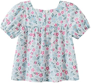 Бебе Дете Мали Девојчиња Ditsy Цветни Возбудува &засилувач; Краток Ракав Врвот Симпатична Летна Блуза Големина 2-6