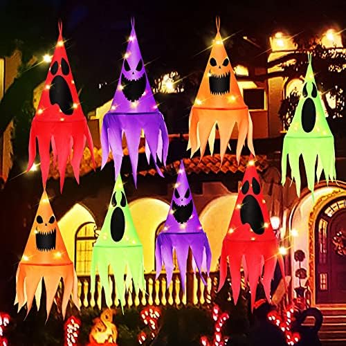 Нубестиј Ноќта на вештерките виси украси со облици на вештерки со висечки осветлени духови за духови за Ноќта на вештерките на отворено