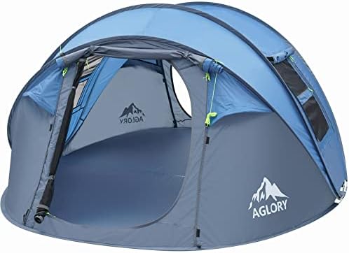 4-5 Person Easy Pop up шатор, 9,5'x6.8'x49 '', Автоматско поставување, водоотпорни, 2 вратички семејни шатори за кампување, пешачење и патување