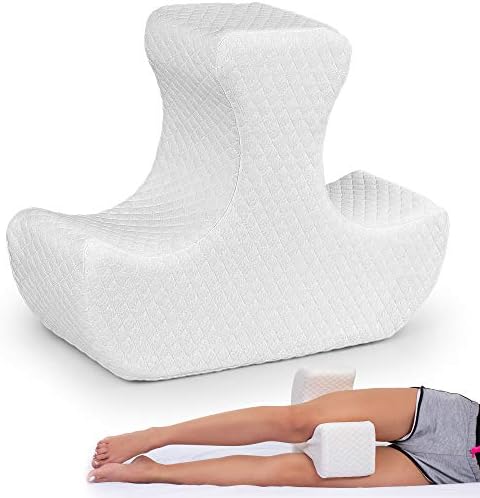 Поддршка за нозе Меморија за пена перница за спиење - уникатен патентиран дизајн - комбинира функција на перница на коленото и половина месечина