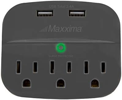 Maxxima 3 Outlet Dual USB приклучок за адаптер, мулти -приклучок Extender Extender Power Strip, 2,4A порта 490 ouулс заштитеник, адаптер