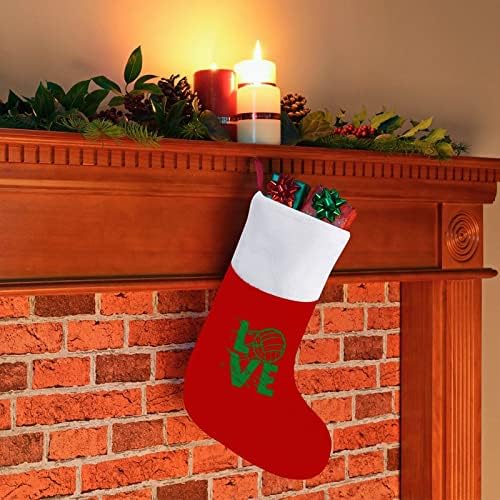 Одбојка loveубов Божиќни чорапи црвен кадифе со бела торба за бонбони Божиќни украси и додаток на семејна забава