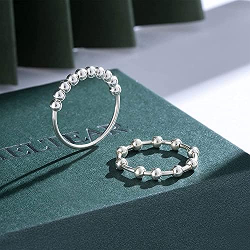 925 Стерлинг сребрен анти -вознемиреност прстен за жени мажи со прстени за вознемиреност со анксиозност со монистра вртеж за прстен за