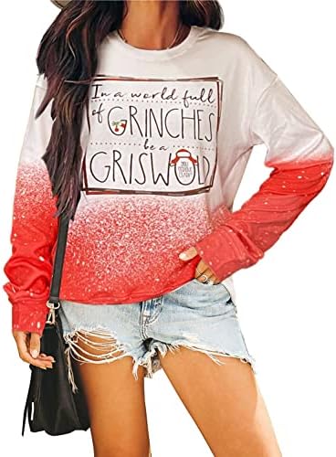 Божиќна џемпер на Lanmertree за жени Griswold Graphic Graphic Graphic Long Sneove Pulverove
