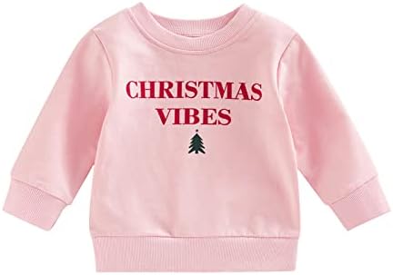 Божиќна облека Детето бебе девојче розово џемпер со долги ракави со екипаж на екипажот, изложба на маица Дедо Мраз, врвови зимска облека