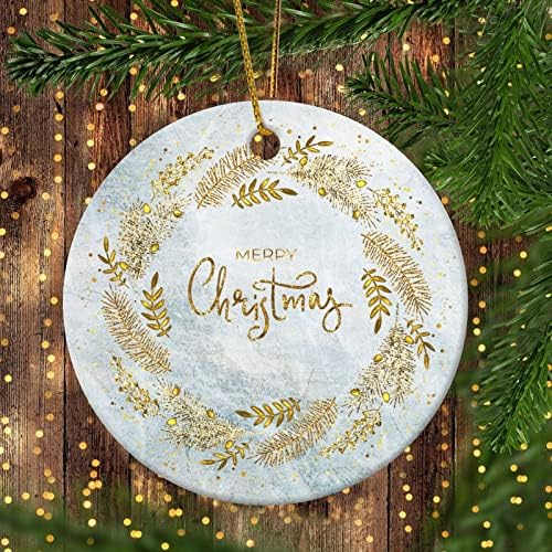 Божиќ висечки украс Блинг мермер Среќен Божиќен круг керамички Божиќ што виси приврзоци за празници за празници Перцелајски
