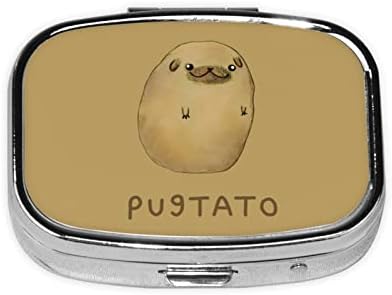 Pug нос компир Pugtato Square Mini Pill Box Travel Medical Metal Metal Organizer Pill Case со огледало