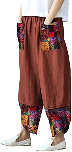 Maiyifu-GJ женски лепенка постелнина широки панталони за нозе Еластична половината случајна капри хареми панталони лабави затегнат салон