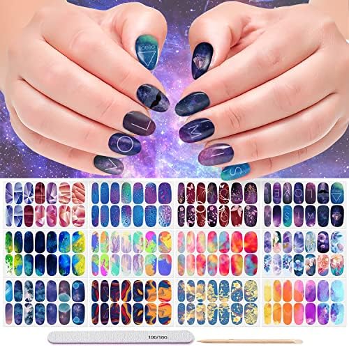 Даннези 12 листови целосни нокти обвивки во боја на налепници за лак за жени за жени самостојно лепење на нокти полски ленти гел