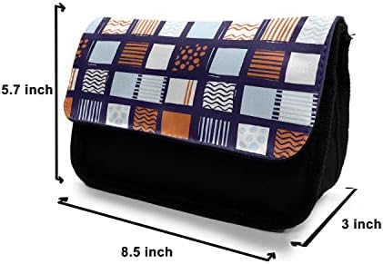 Необичен модерен случај со молив, ленти за плоштади Полка точки, торба со молив со ткаенини со двојно патент, 8,5 x 5,5, индиго