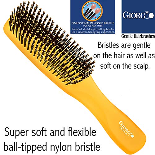 Giorgio gion1o Неон портокал 7,75 инчи нежен допир четка за коса за коса за мажи и жени. Меки влакна за чувствителна скалп. Влажно