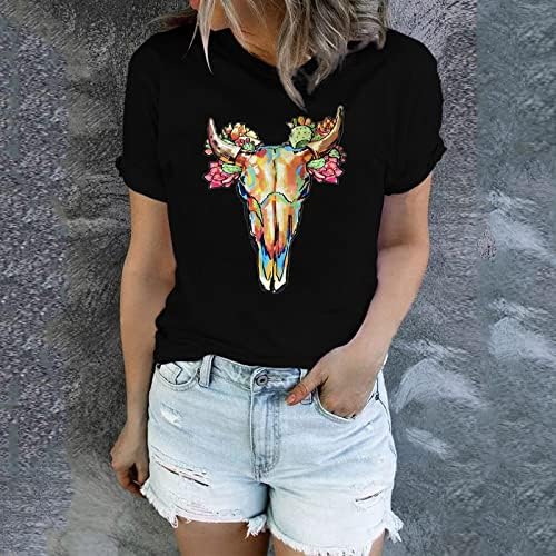 Кошула краток ракав Ацтек Западен случајна днимска кошула елегантна дневна модна маица маица дами врвови маички жени