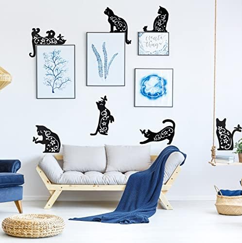 Skwpepe метална мачка wallидна уметност декор сет од 5 црни мачки модерен wallиден декор со метал од пеперутка виси декор за домашна градина канцеларија дневна соба затвор