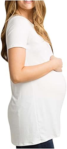 Womenените породилни врвови со кратки ракави цврсти бременост Врвот Неправилен полите лабава маица кошули за доење на врвовите на доењето