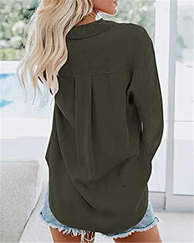 Andongnywell женски краток ракав v вратот на вратот копче за ракав надолу кошули врвови на блузи кошули Туника