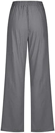 Ксиншид Постелни панталони за жени еластични високи половини пантацо панталони летни обични нозе релаксирани панталони со џебови со џебови