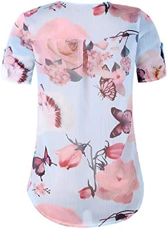 Xiloccer жени случајни цветни печатени копчиња маица шифон Неправилни врвни блузи за жени за жени шифон блуза работа
