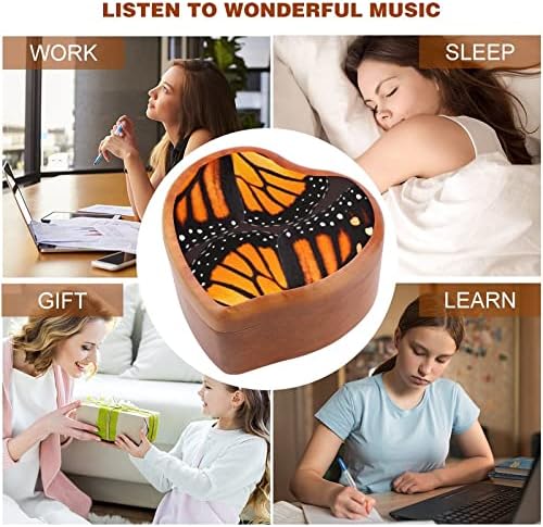 Портокалова монарх пеперутка крилја часовници музички кутија гроздобер дрвена форма во облик на музички кутии играчки подароци украси