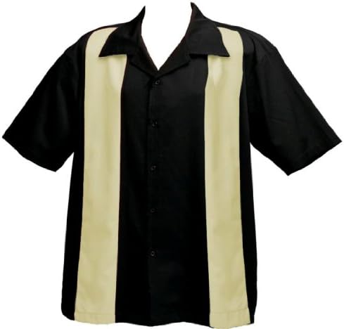 Дизајни од Атила машка кошула за куглање, голема висока црна со креми панели