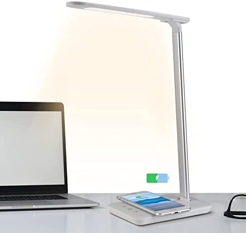 Sunnest LED -ламба за предводена светлина, прилагодлива светло на работната маса со безжичен полнач, USB порта за полнење, 3 режими на бои,
