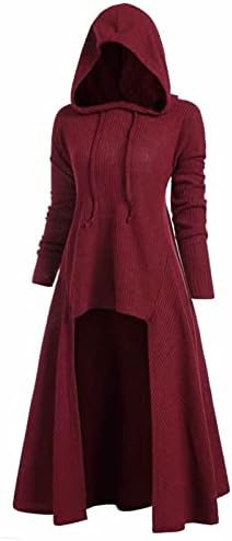 Женски лабава блуза врвови со џемпер со долг ракав цврст плус палто гроздобер облечена во качулка наметка за Ноќта на вештерките