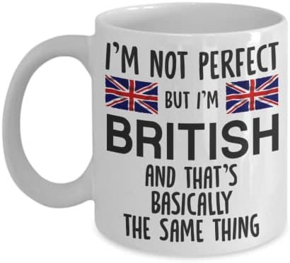 Смешен британски подарок | Јас не сум совршен, но јас сум британска кригла за кафе | Идеја за подароци за британски мажи и жени | Смешен британски