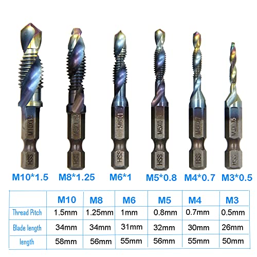 6pcs/Поставете метричка чешма бит постави сина облога HSS нишка спирална комбинација дупчење за припирање на метални алатки битови