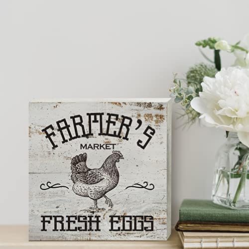 Смешна фарма куќа дрвена кутија знак за биро декор гроздобер земјоделци пазар свежи јајца дрвени блок плакета знаци со цитати рустикална