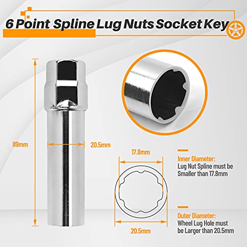 Keykuppa 1pc 6 точки на Spline lug навртки за приклучок - за 17,6 mm внатрешен дијаметар - компатибилен со 17 mm HEX Spline Lug Nuts