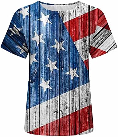 Женски летни обични кошули Американски блузи на американско знаме жени 4 -ти јули патриотски маички starsвезди ленти печатени мета врвот