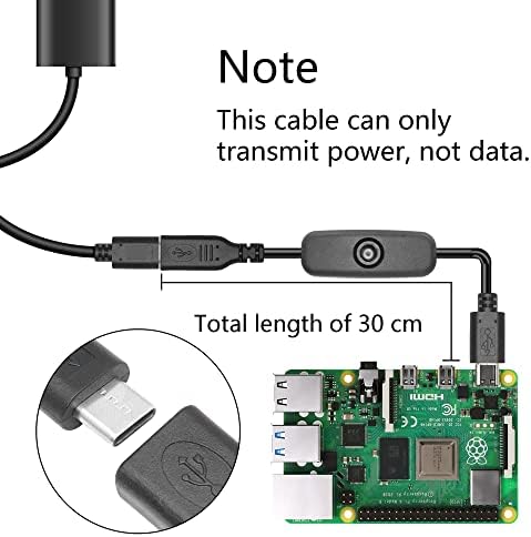 Yacsejao USB прекинувач за прекинувач за напојување USB A до USB C, USB Type C Брзо полнење кабел за Raspberry PI 4B напојување со прекинувач